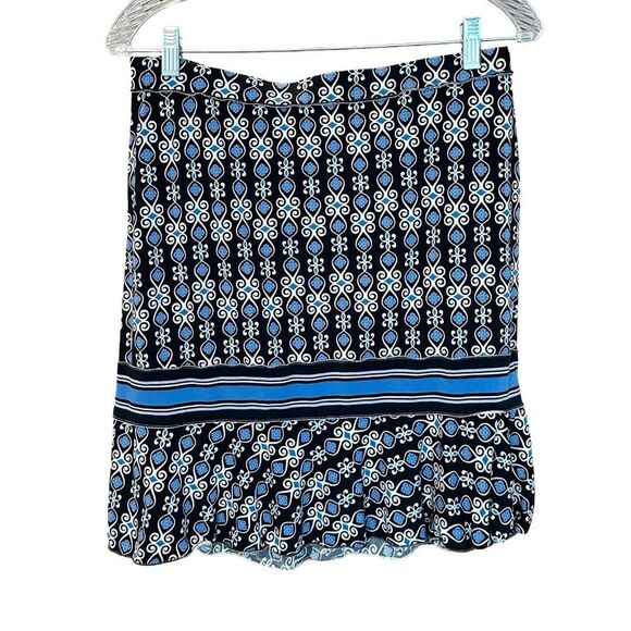 Max Studio Pull On Skirt Elastic Waist Midi Pattern Black/Blue/Ivory Size Med - Picture 1 of 9